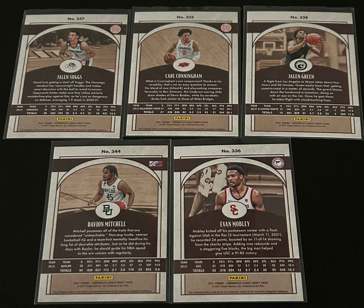 2021 Panini - Chronicles Legacy Draft Picks 5 card lot.
