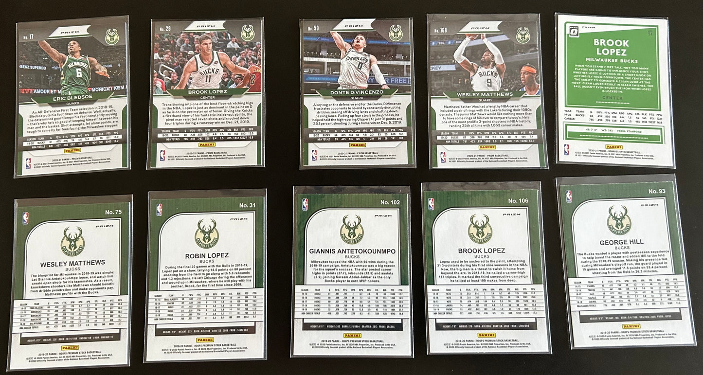 Milwaukee Bucks Parallel 10 Card Lot#1
