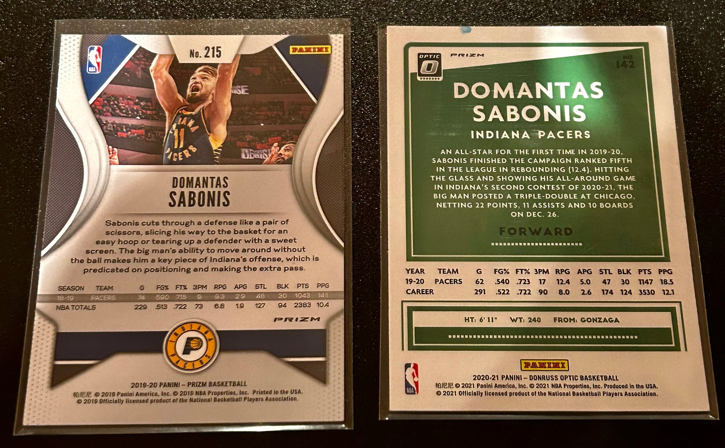 2019-2020 Panini Indiana pacers Domantas Sabonis Hyper Prizm and Silver Prizm Parallel Cards