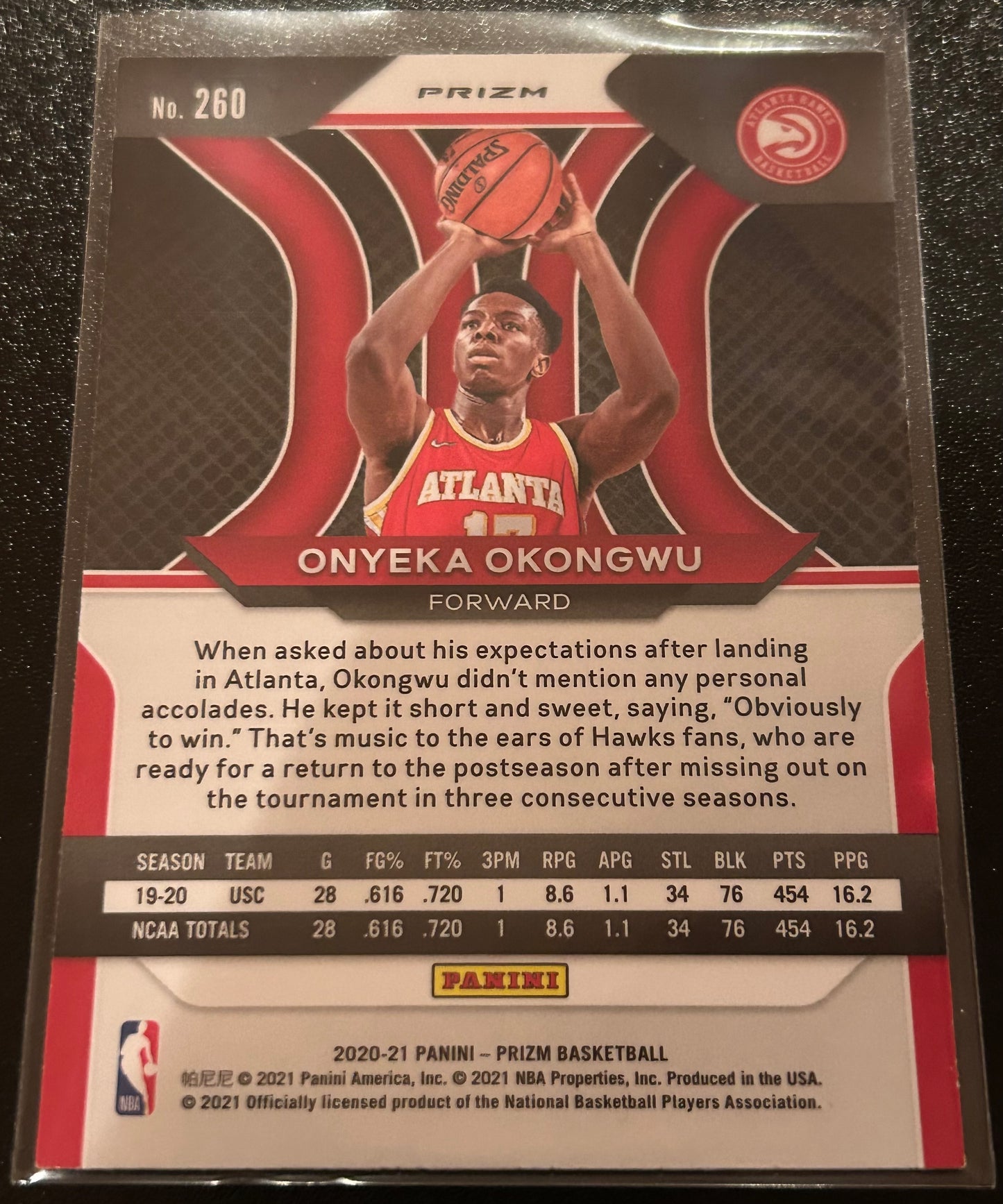2019 Onyeka Okongwu Orange Cracked Ice Prizm Panini Prizm Basketball Parallel Card