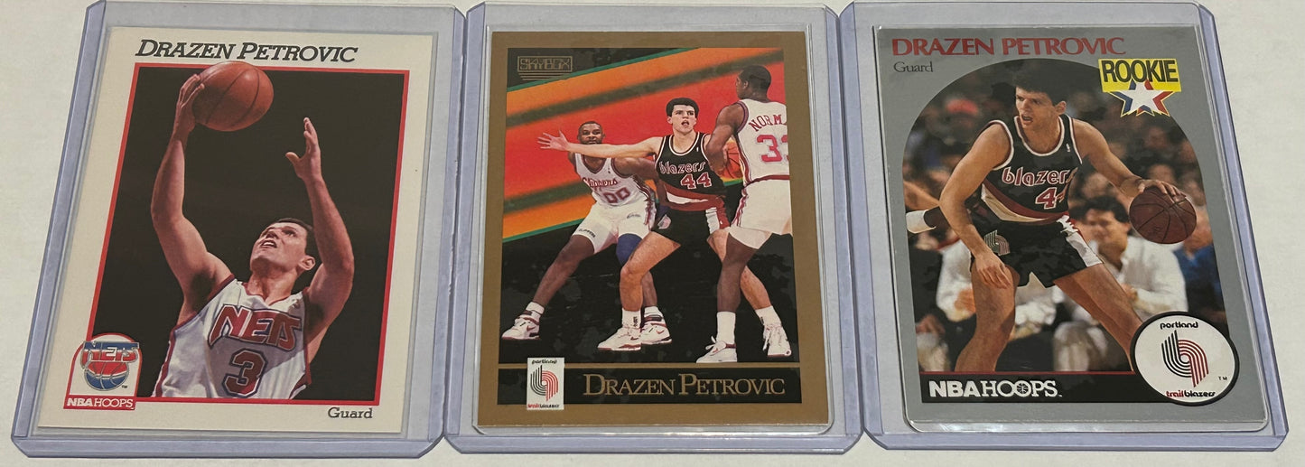 Drazen Petrovic Three card lot with Rookie Card
