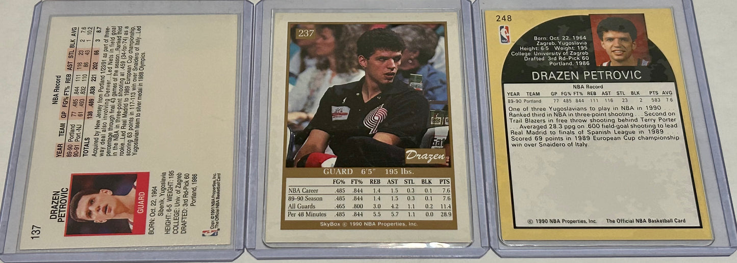 Drazen Petrovic Three card lot with Rookie Card