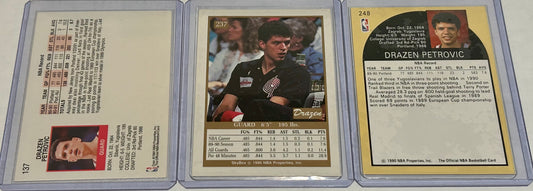 Drazen Petrovic Three card lot with Rookie Card