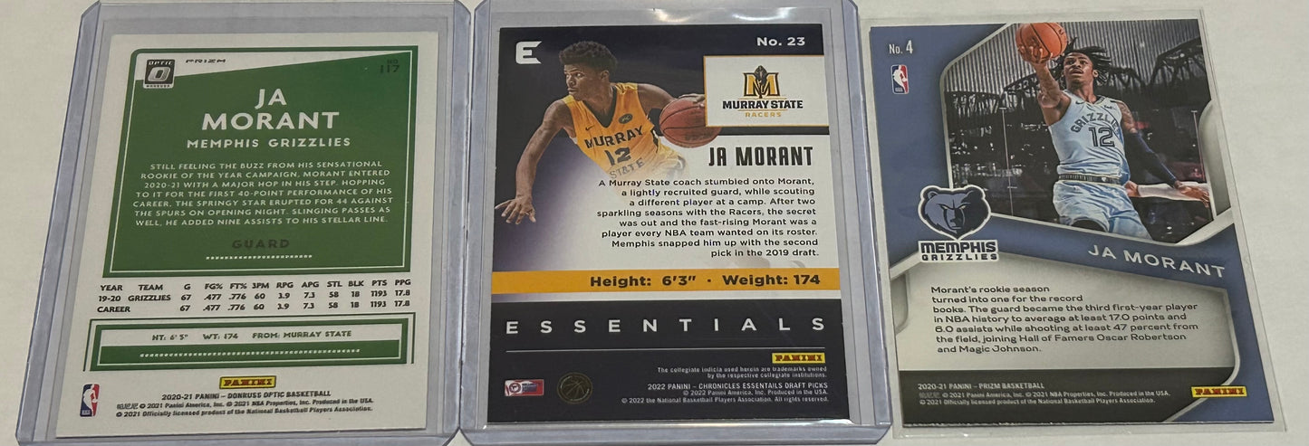 Ja Morant Panini Three Card Lot Including Two Parallels