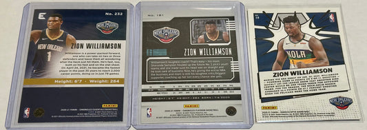 Zion Williamson Three card lot with one teal parallel card.