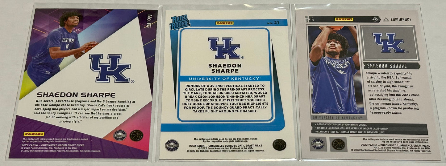 Shaedon Sharpe Three card lot with Black Parallel and Rated Rookie Card