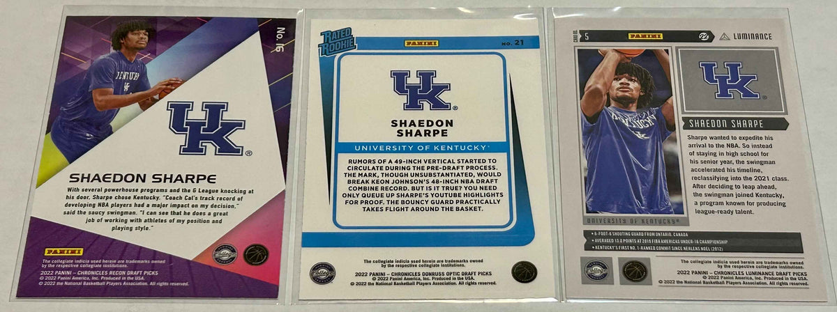 Shaedon Sharpe Three card lot with Black Parallel and Rated Rookie Card