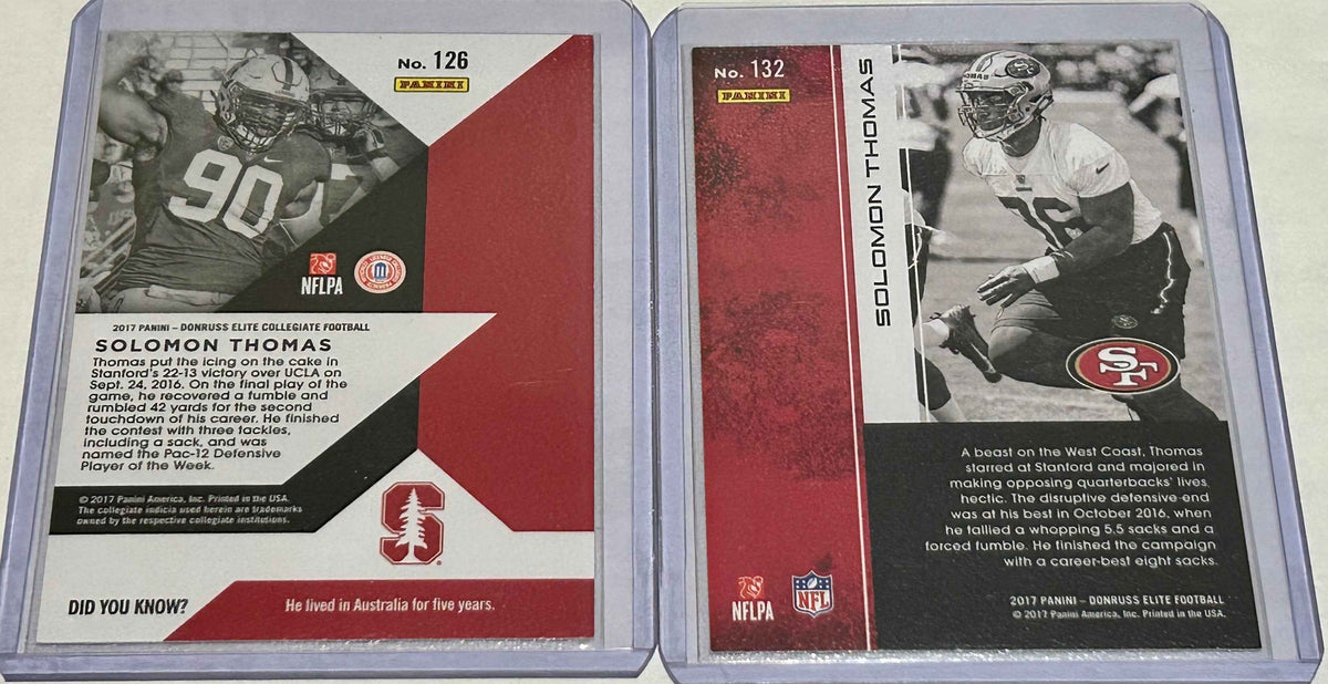 2017 Donruss Elite Football Solomon Thomas Stanford Cardinals two card set.