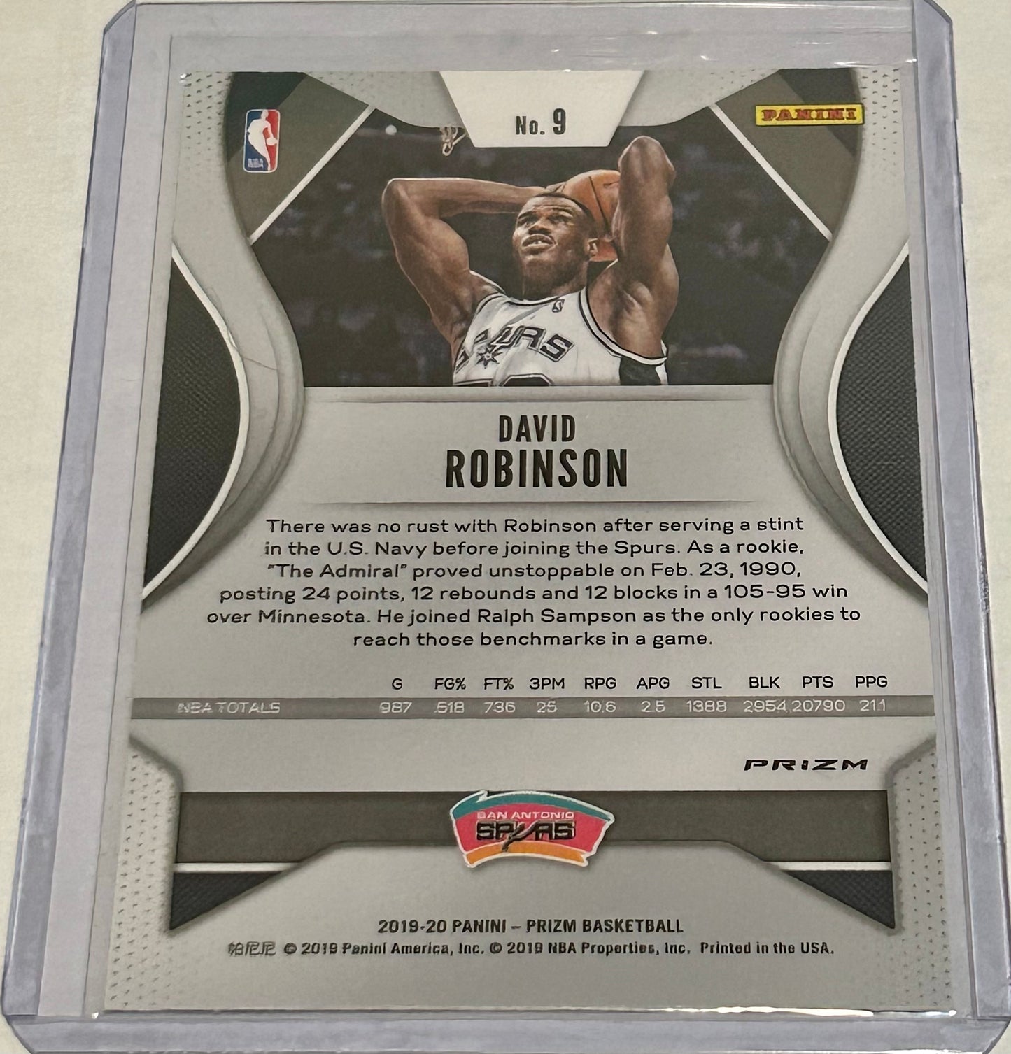 2019-2020 Panini Prizm San Antonio Spurs David Robinson Hyper Prizm Parallel Card