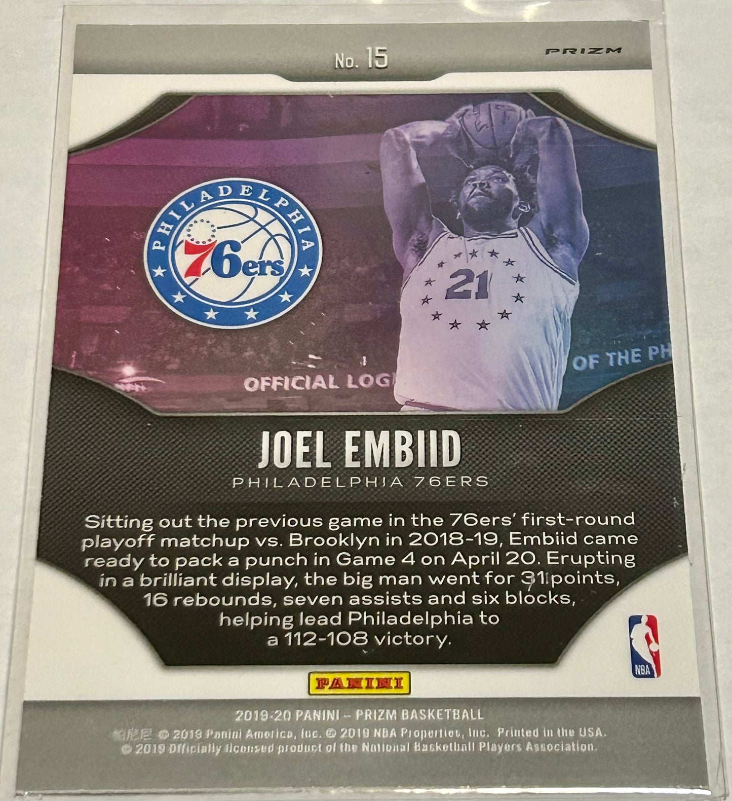 2019-2020 Panini Prizm Philadelphia Sixers Joel Embiid Fireworks Hyper Prizm Parallel Card