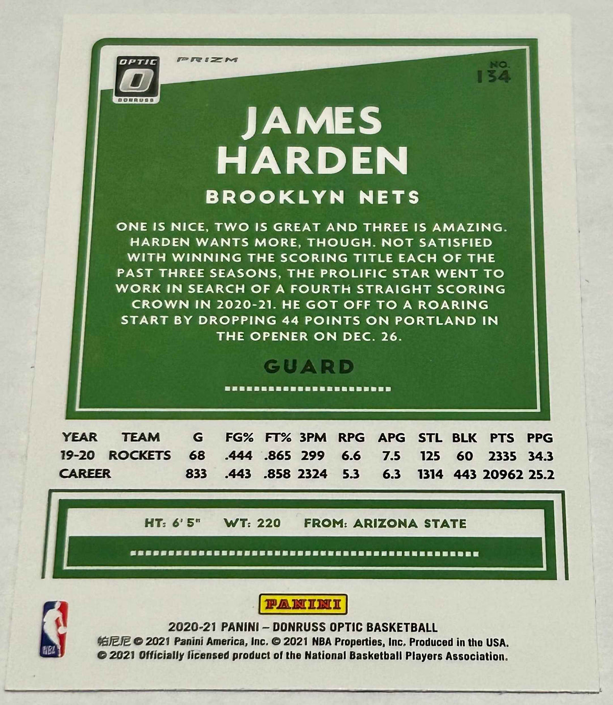 2020-2021 Donruss Optic Basketball Brooklyn Nets James Harden Red Pulsar Prizm Parallel Card