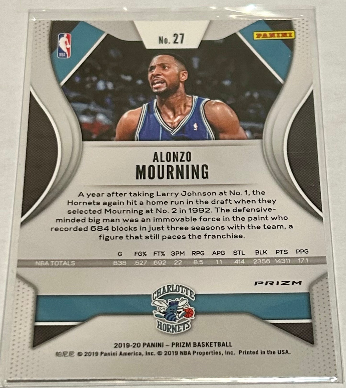 2019-2020 Panini Prizm Charlotte Hornets Alonzo Mourning Hyper Prizm Parallel Card