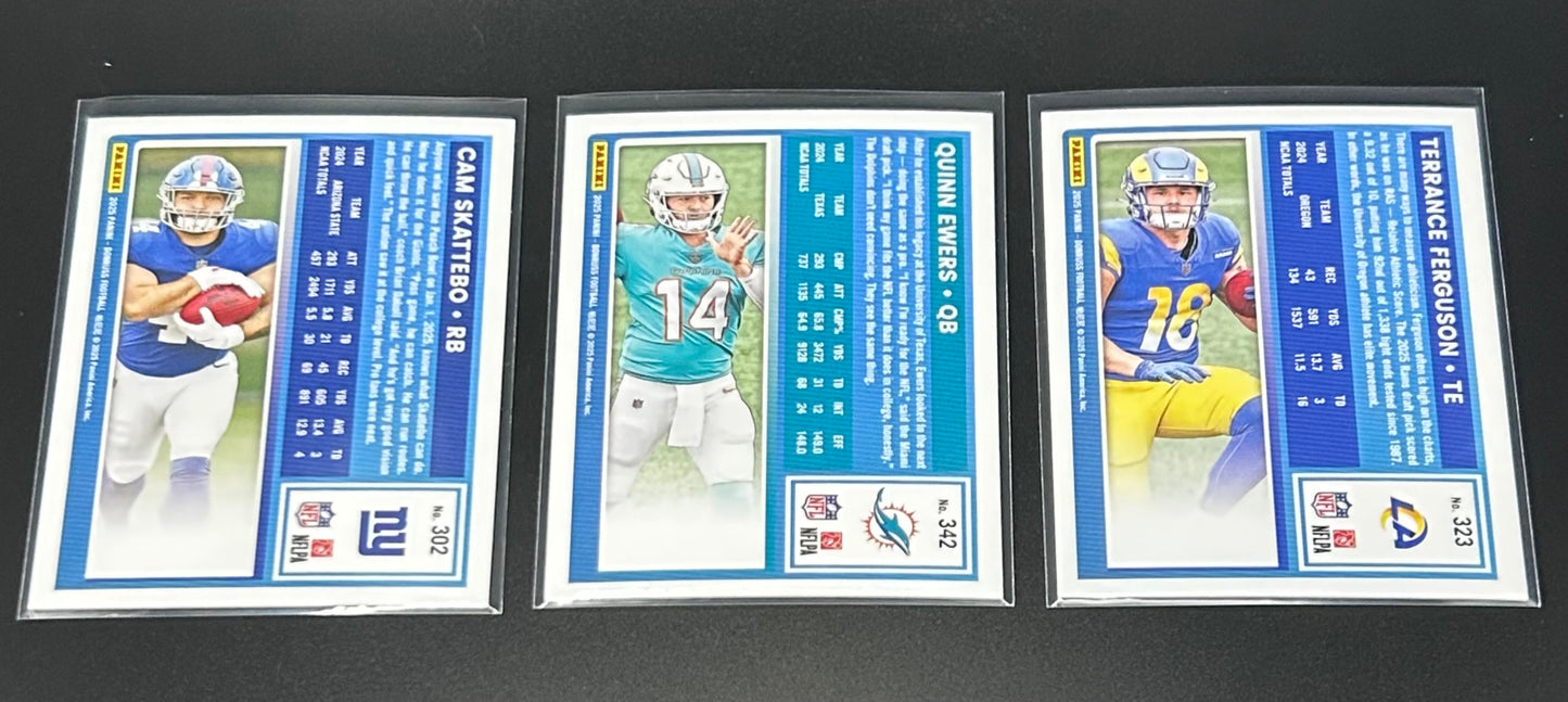 2025 Donruss Football Rated Rookie Lot – Cam Skattebo, Quinn Ewers, Terrance Ferguson RC