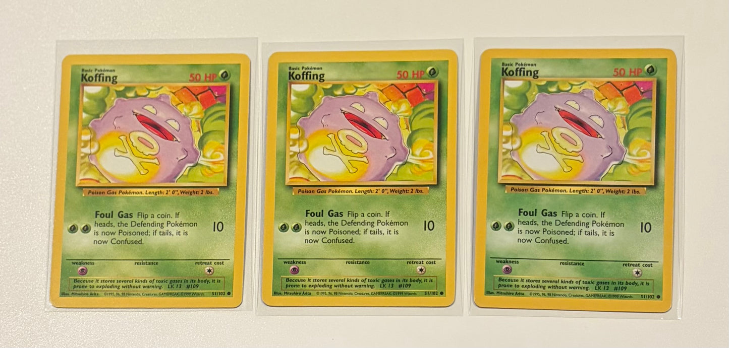 Koffing- Base Set (BS) Common 3 card lot LP (Read Description)