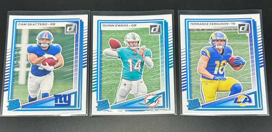 2025 Donruss Football Rated Rookie Lot – Cam Skattebo, Quinn Ewers, Terrance Ferguson RC