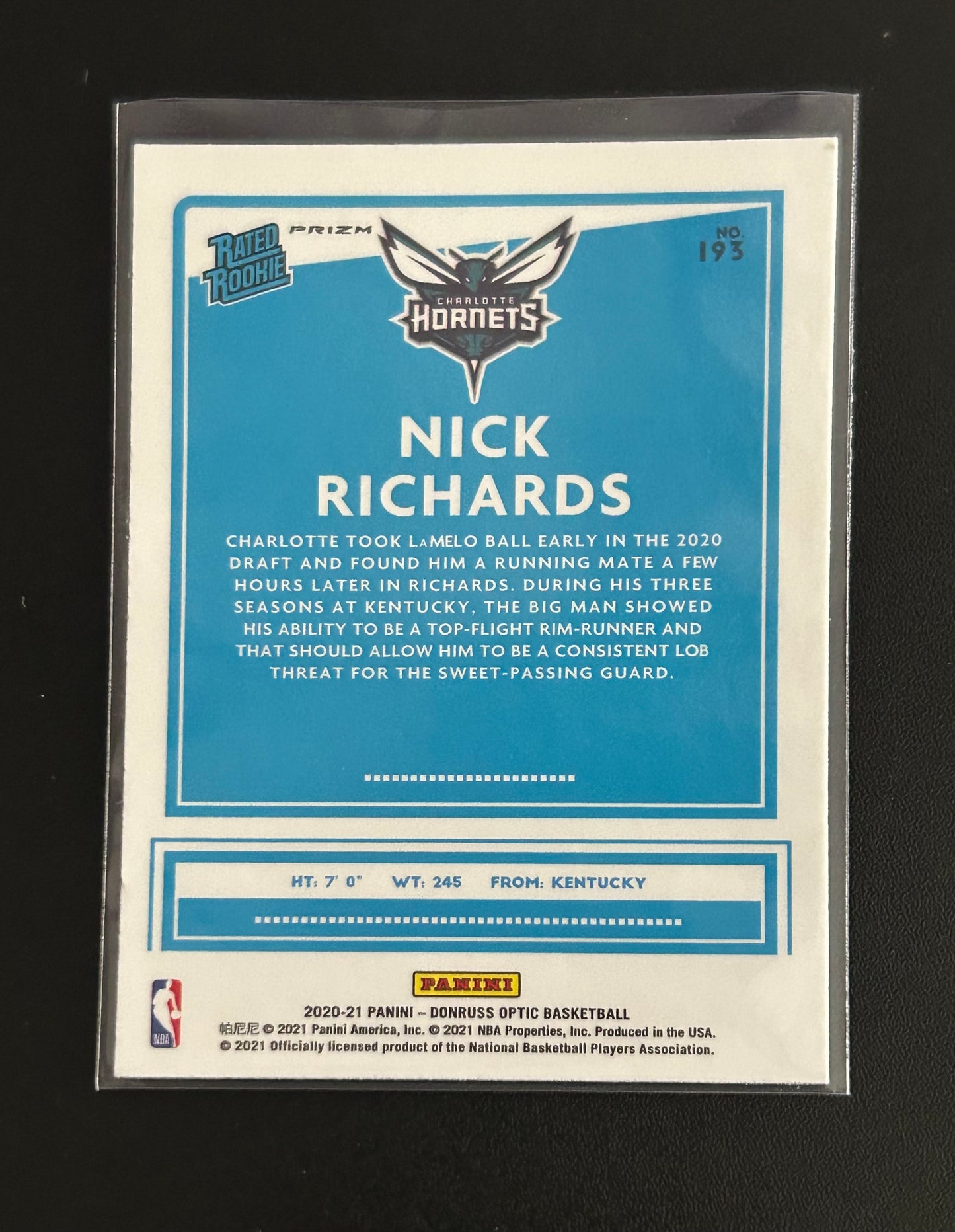 2020-21 Donruss Optic Nick Richards Rated Rookie – Purple Parallel
