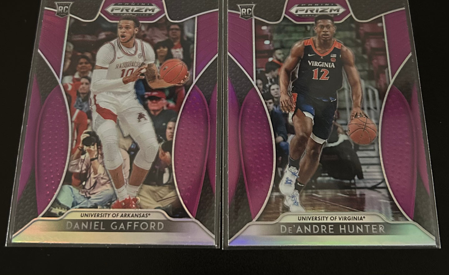 2019 Panini Prizm Draft Picks. Deandre Hunter and Daniel Gafford Purple Parallels.