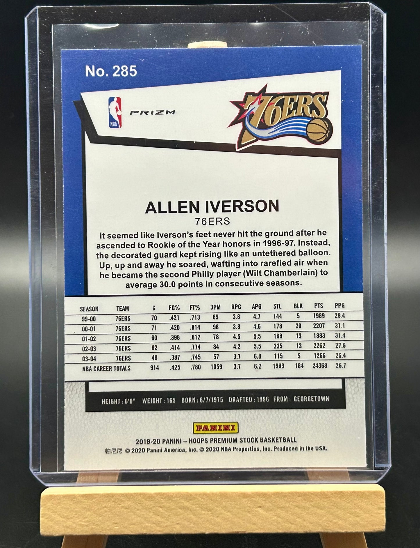 2019-20 Panini NBA Hoops Premium Stock Prizms Silver Lazer Tribute Allen Iverson