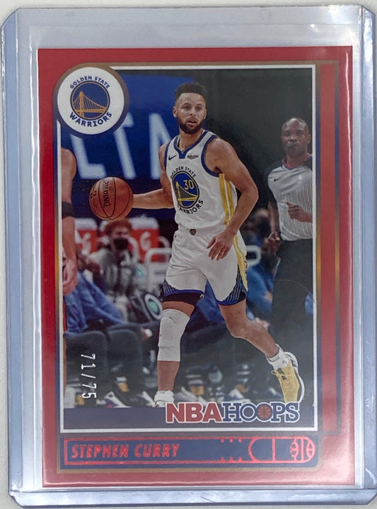 Steph Curry Panini Hoops Basketball 2021-2022 Red Parallel Numbered Out Of 75