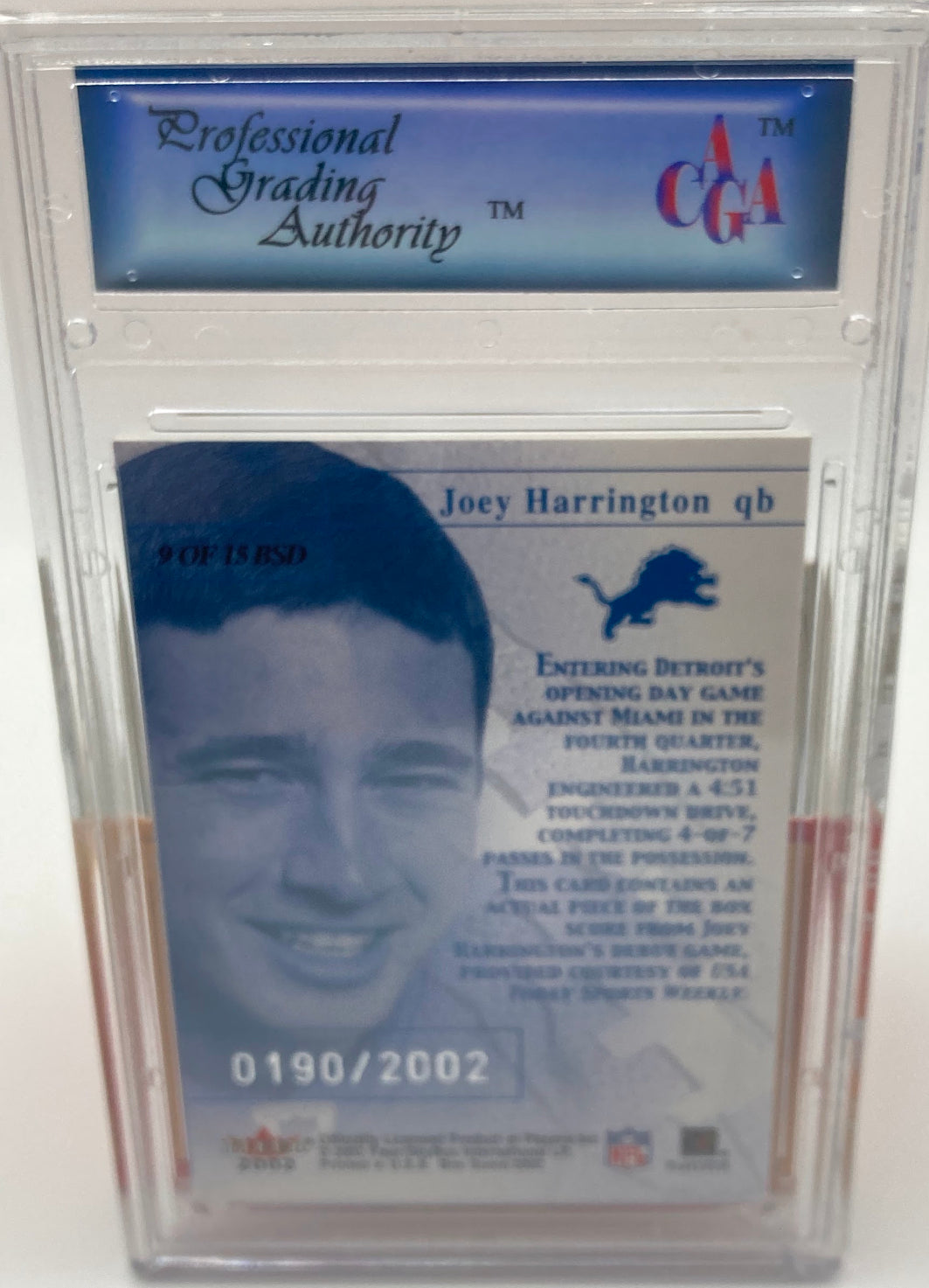 2002 Box Score Debut Numbered Joey Harrington