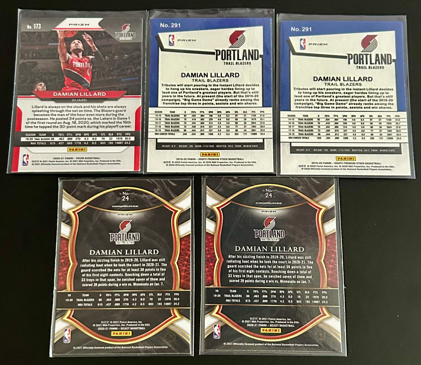 2019-2021 5 card Damian Lillard Panini Parallel lot.