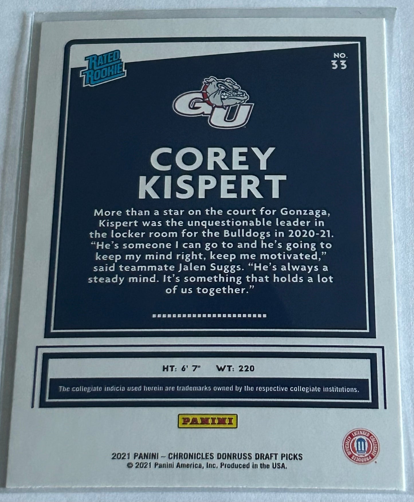 2021-22 Panini Chronicles Draft Picks Donruss Rated Rookie Corey Kispert Pink Parallel