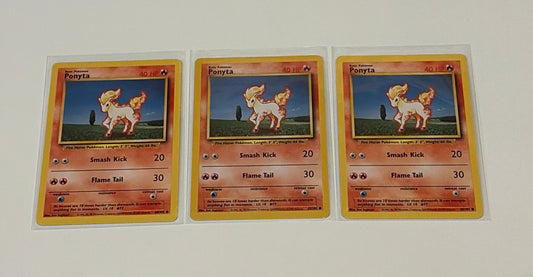 Ponyta- Base Set (BS) Common 3 card lot LP (Read Description)