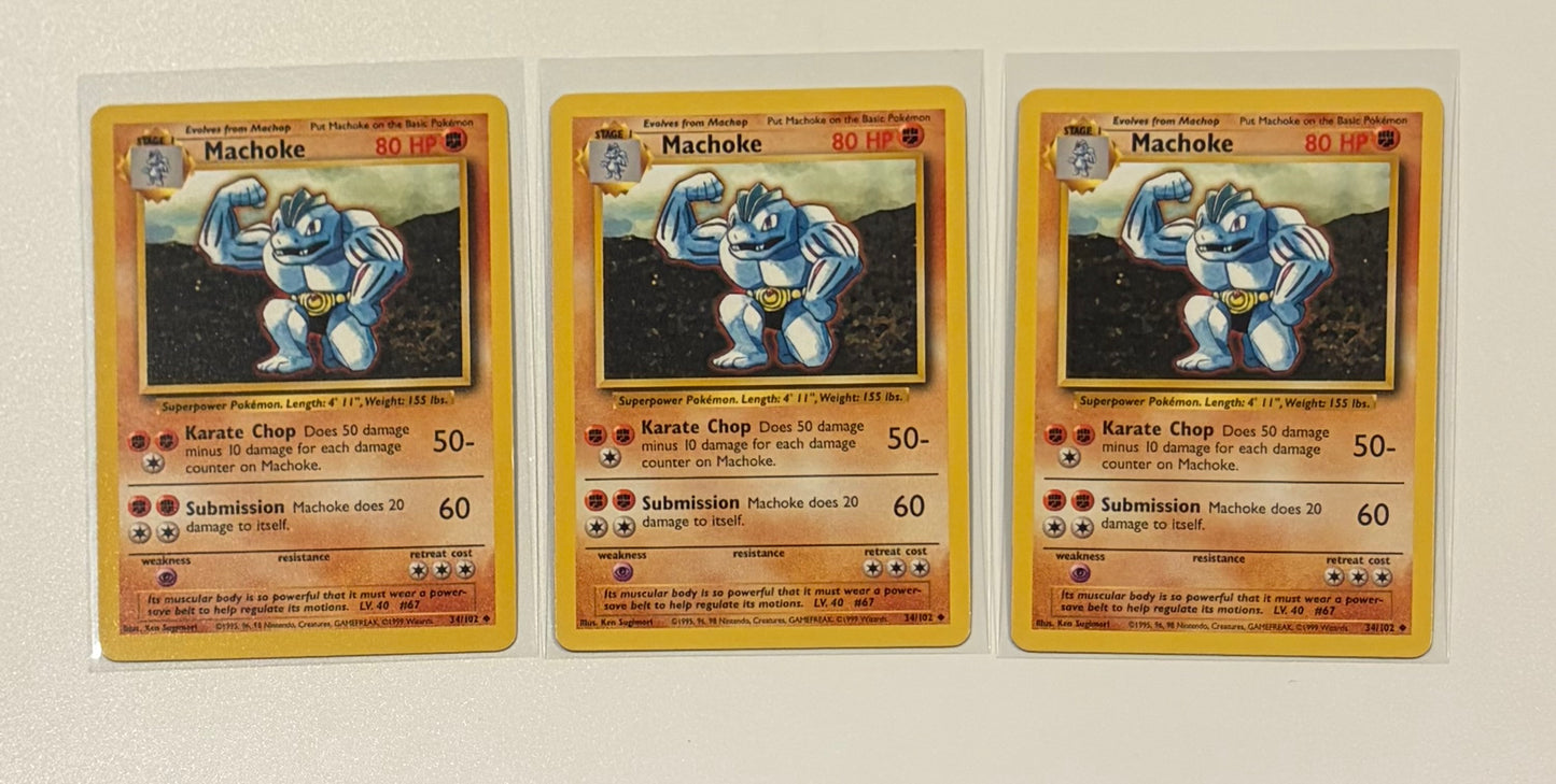 Machoke - Base Set (BS) UnCommon 3 card lot LP (Read Description)
