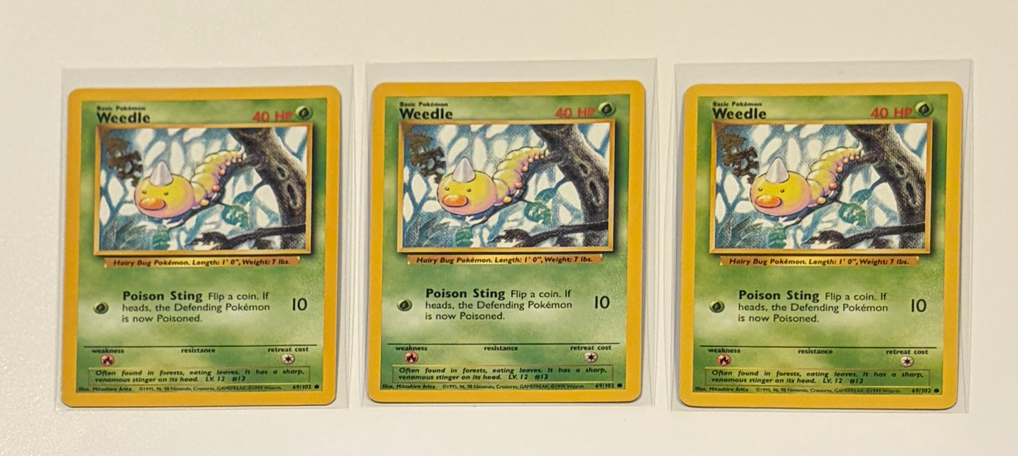 Weedle - Base Set (BS) Common 3 card lot LP (Read Description)