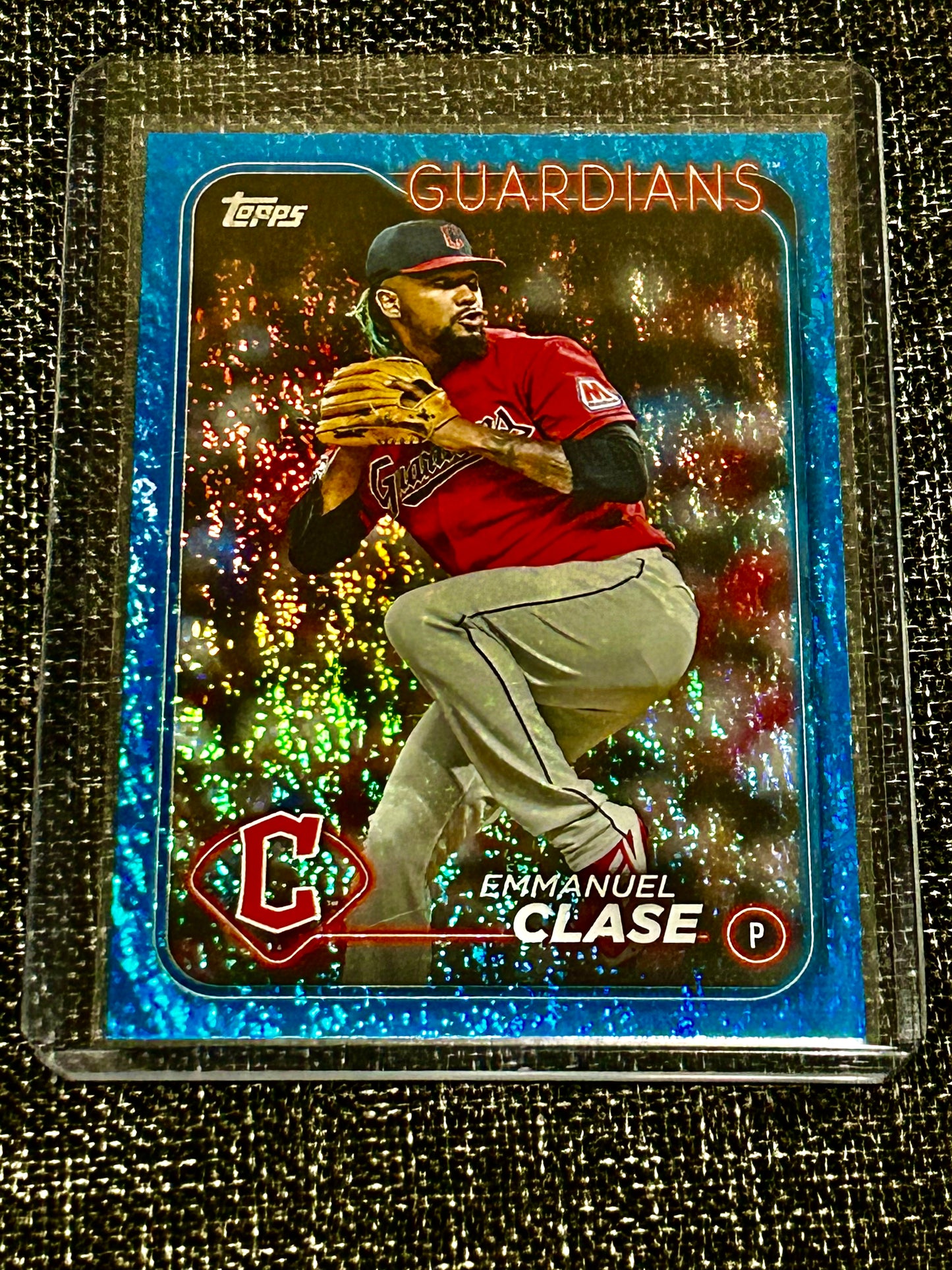 2024 Topps Baseball Emmanuel Clase Blue parallel numbered card.