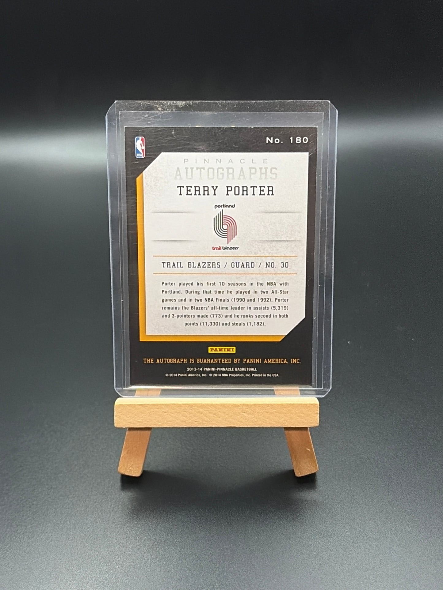 2013-14 Panini Pinnacle Autographs #180 Terry Porter Signed Basketball Card