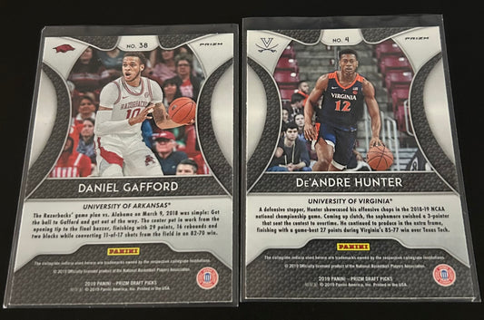 2019 Panini Prizm Draft Picks. Deandre Hunter and Daniel Gafford Purple Parallels.