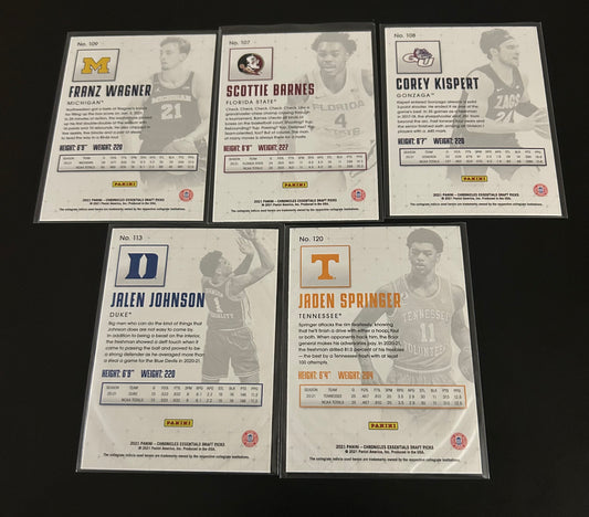 2021 Panini - Chronicles Essential Draft Picks 5 card lot.