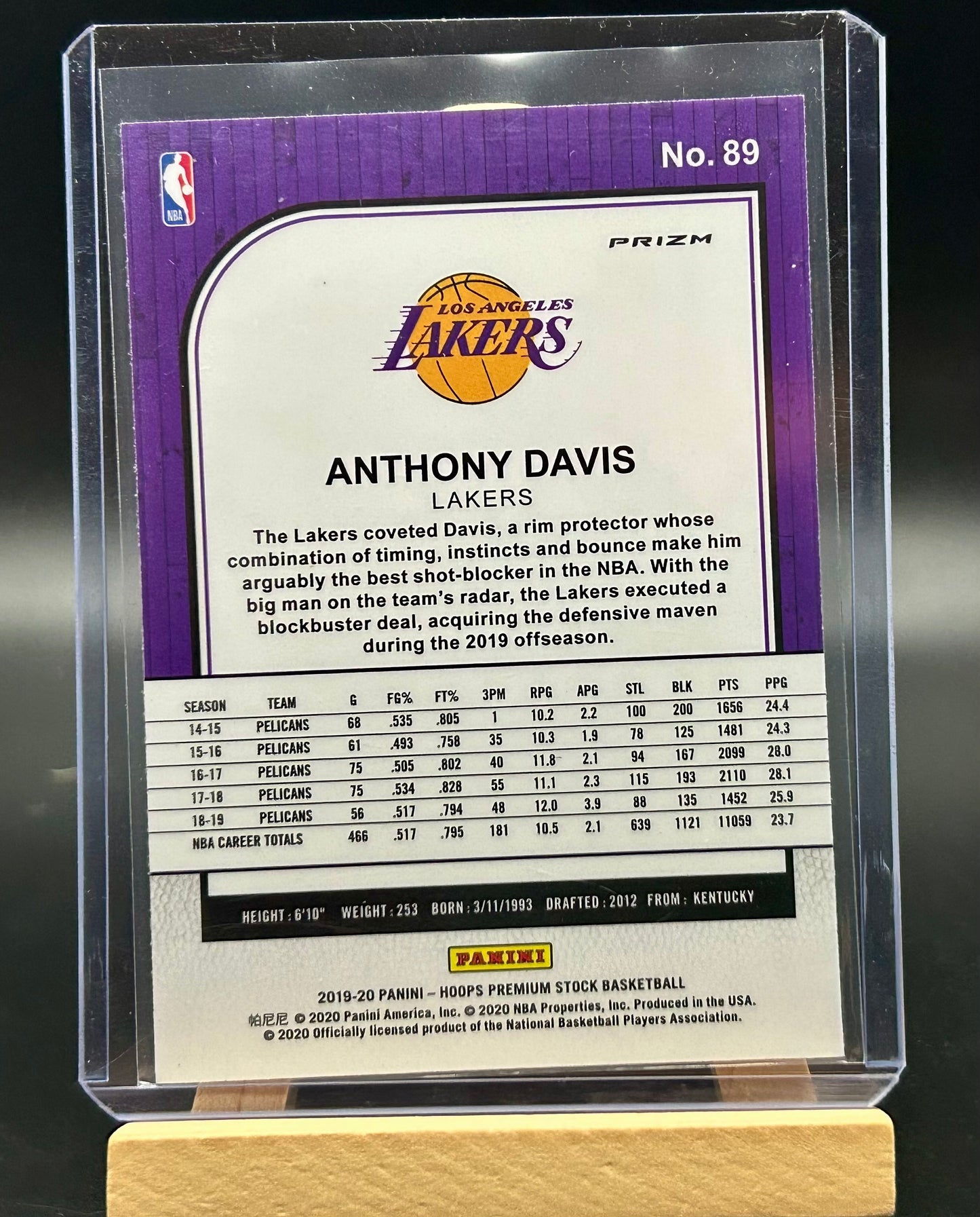 2019-20 Panini NBA Hoops Premium Stock Silver Lazer Parallel Anthony Davis