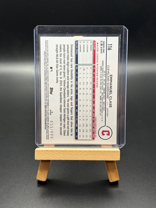 2024 Topps Baseball Emmanuel Clase Blue parallel numbered card.