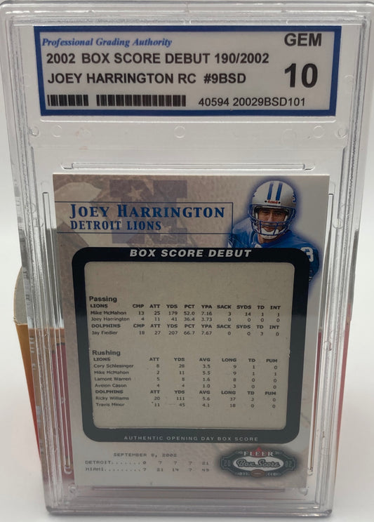 2002 Box Score Debut Numbered Joey Harrington