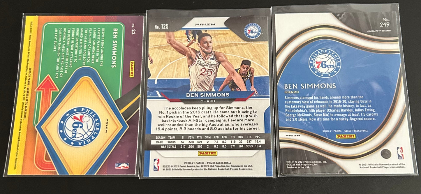 2020-2021 3 Card Ben Simmons Panini Lot