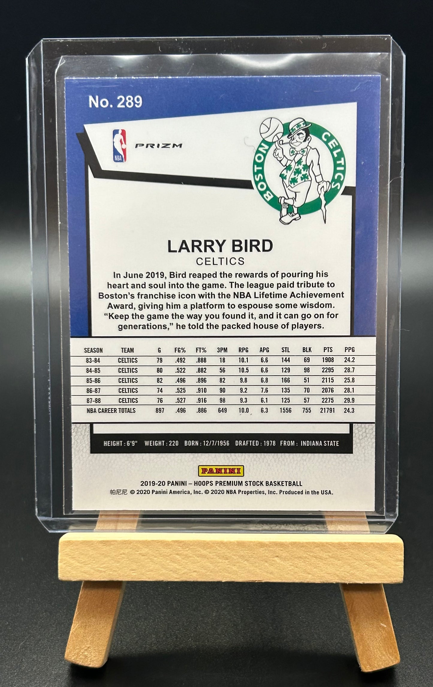 2019-20 Panini NBA Hoops Premium Stock Purple Disco Tribute Larry Bird