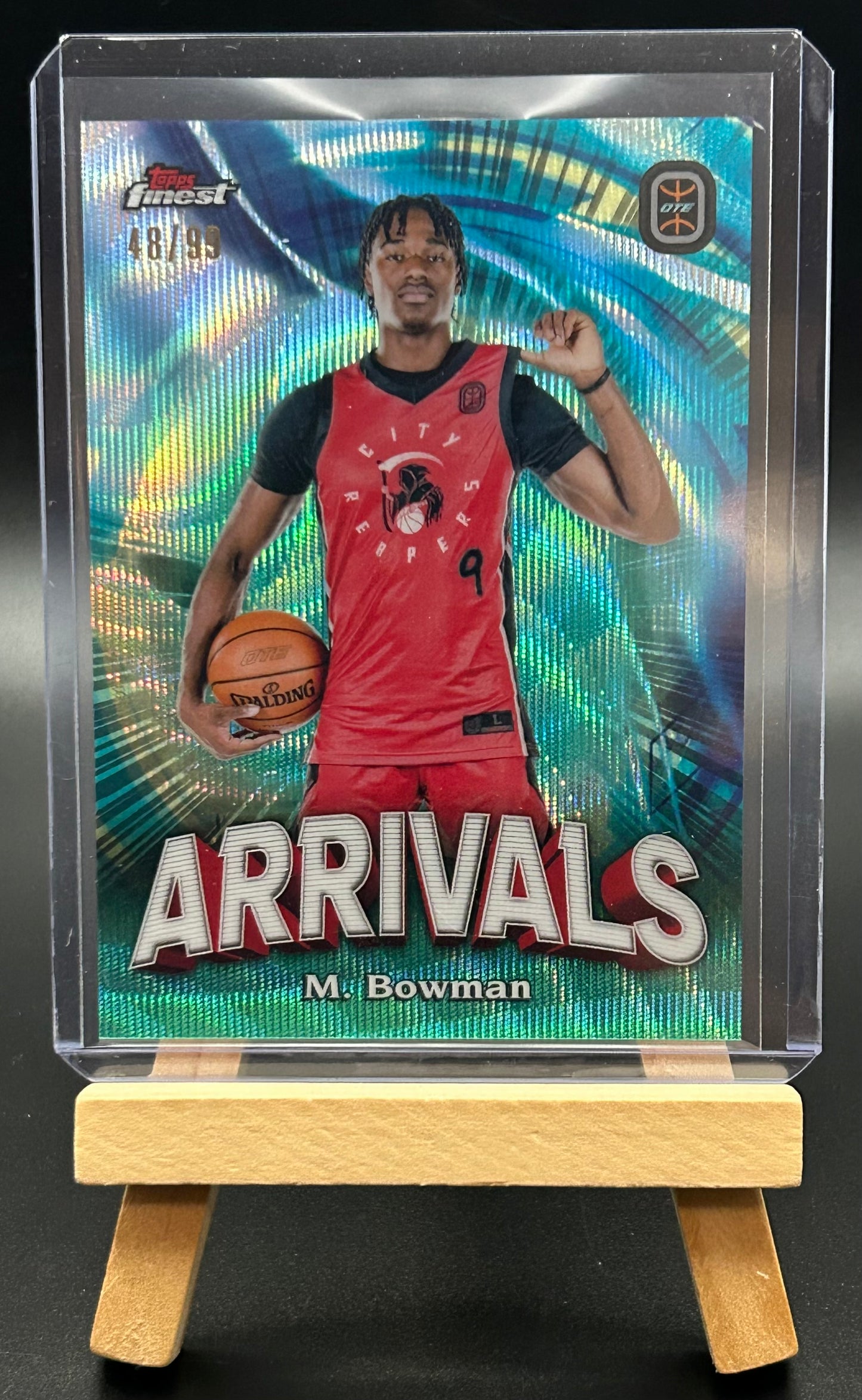 2022-23 Topps Finest OTE Malik Bowman Arrivals Aqua Wave Refractor 75/99
