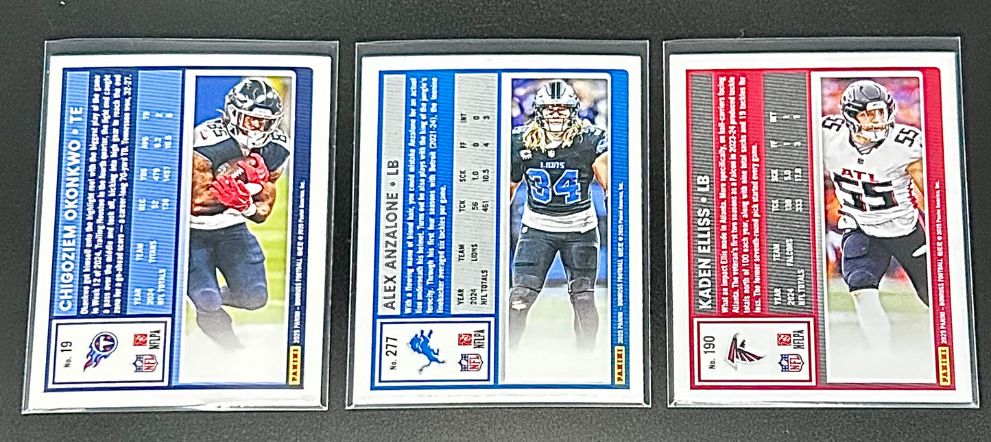 3× 2025 Panini Donruss Football Green Press Proof Cards – Rookie & Collectible Cards