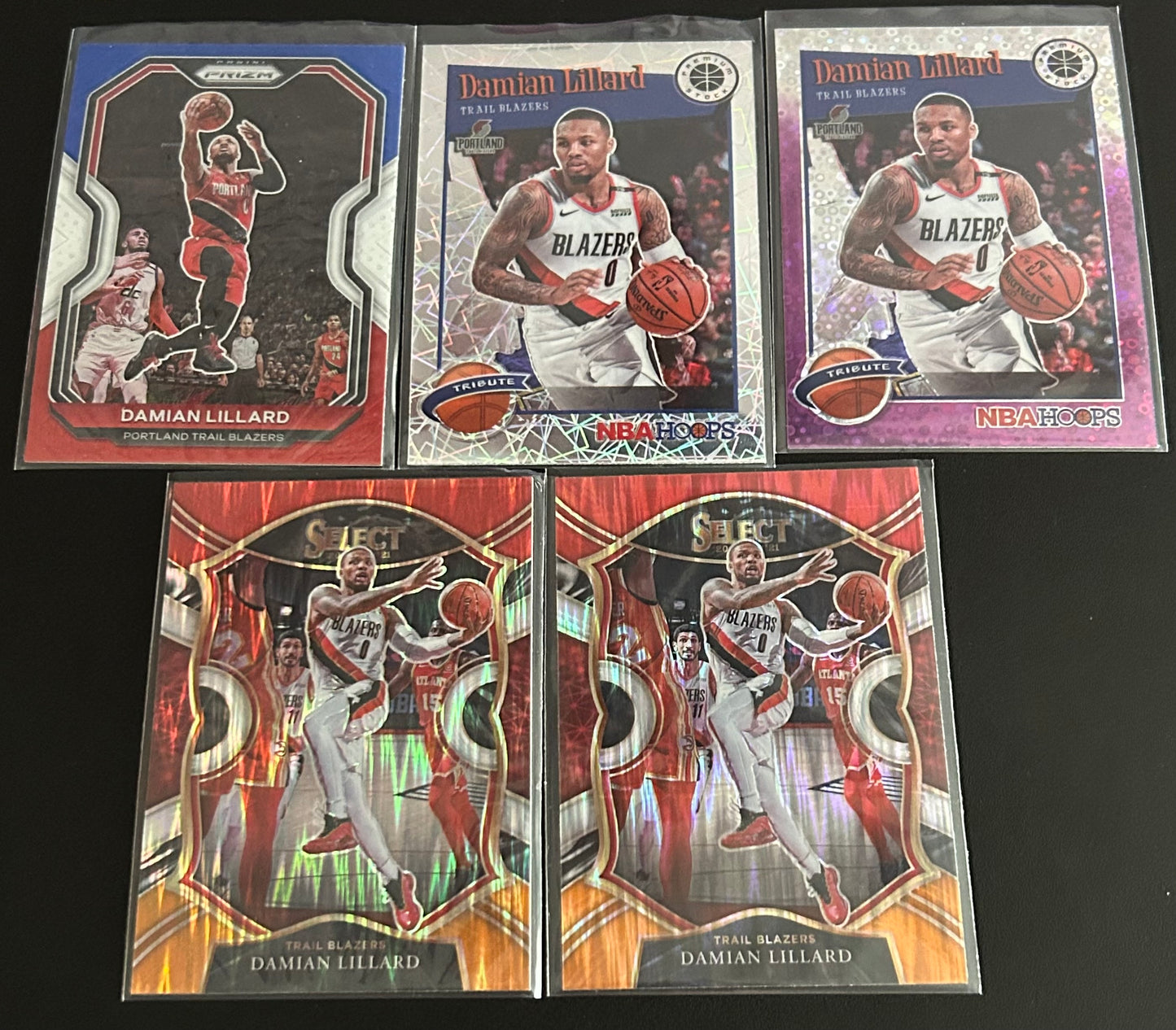 2019-2021 5 card Damian Lillard Panini Parallel lot.