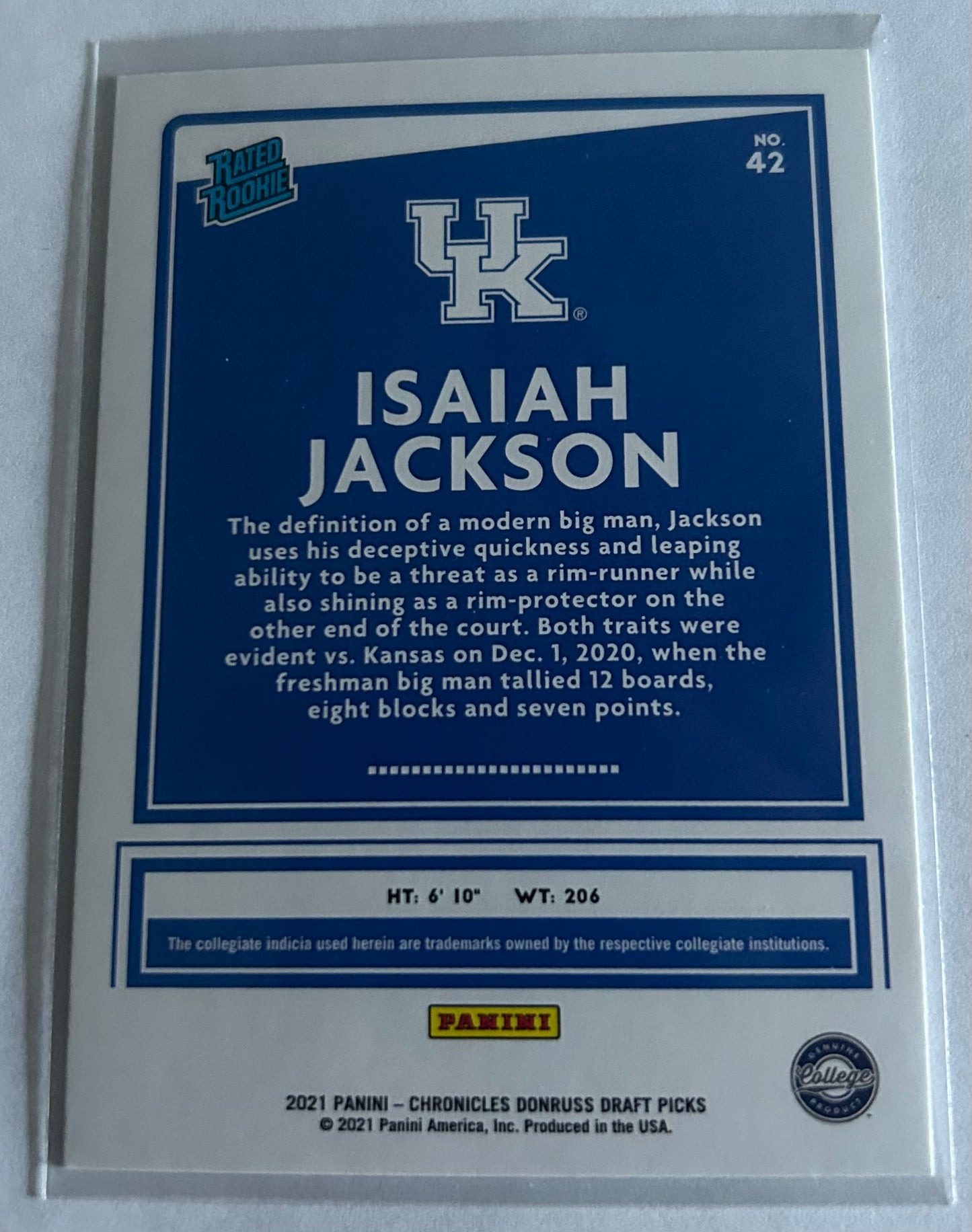 2021-22 Panini Chronicles Draft Picks Donruss Rated Rookie Isaiah Jackson