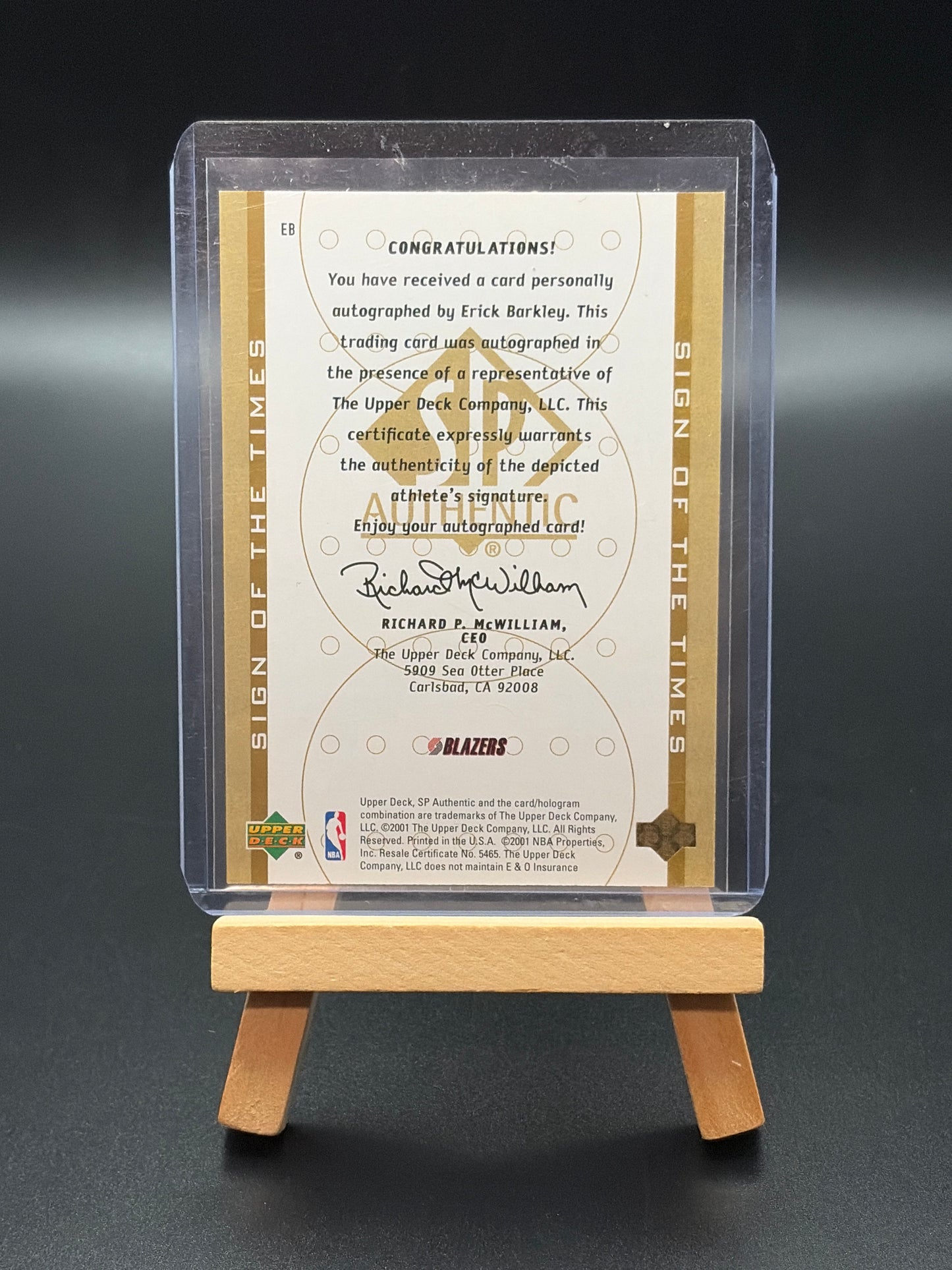 2001 Autographed Erick Barkley.