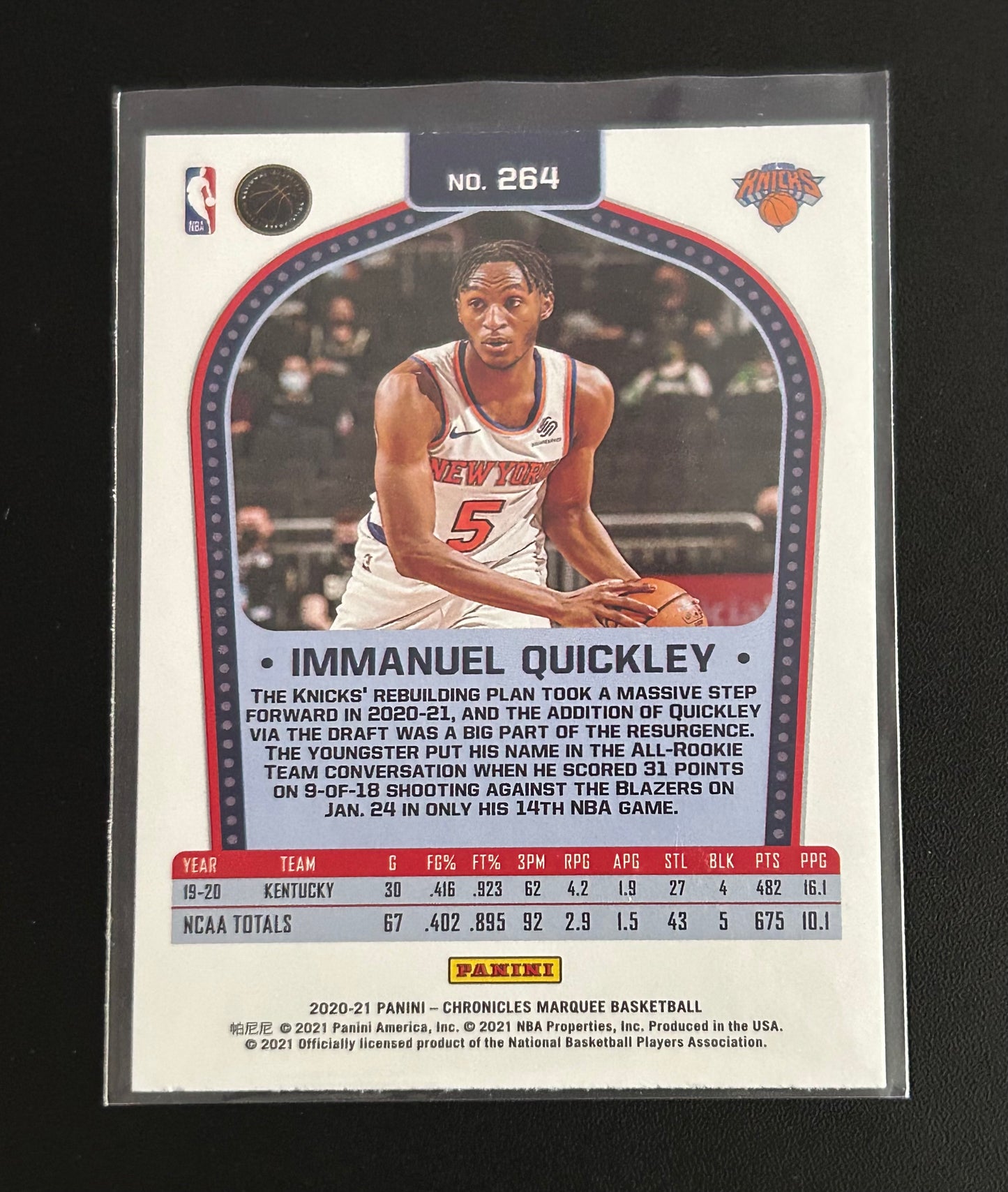 2020-2021 Panini Chronicles Immanuel Quickley Marquee RC