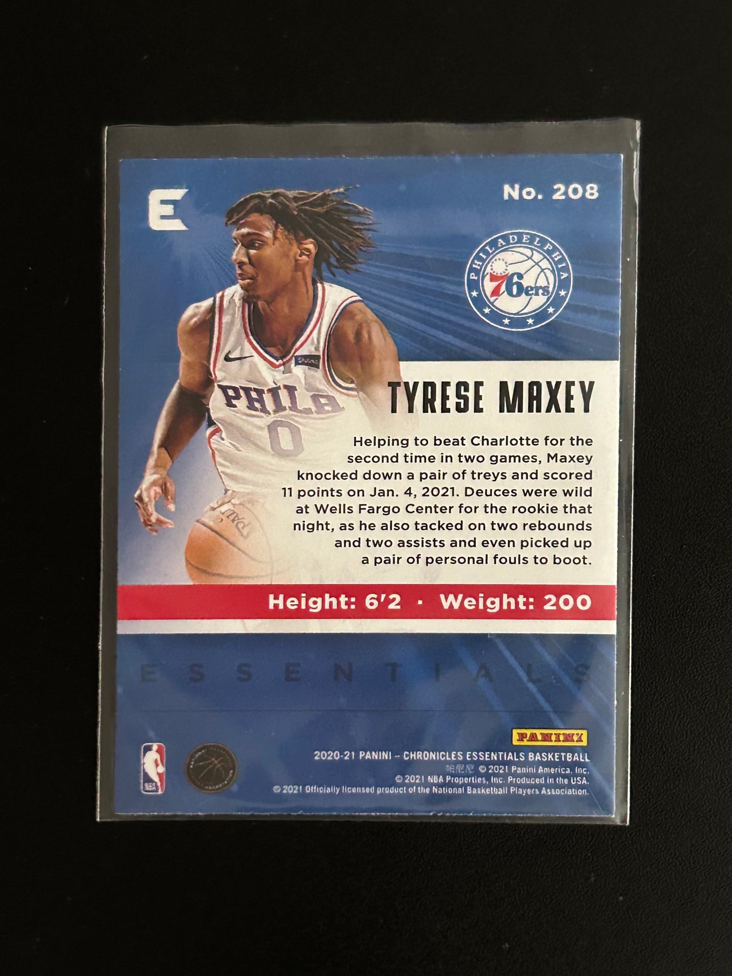2020-2021 Panini Chronicles Essentials Basketball Tyrese Maxey RC
