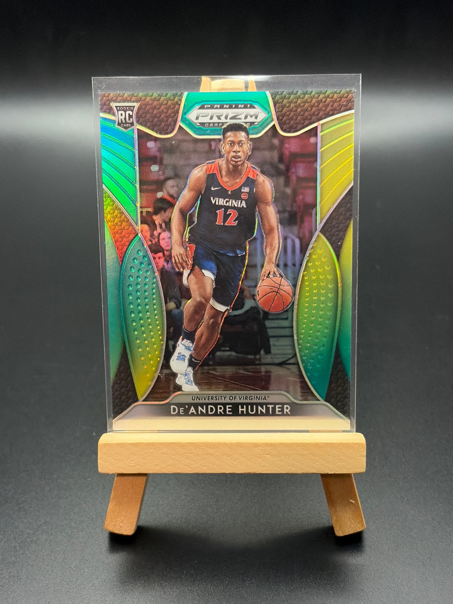 2019 Panini Prizm Draft Picks De’Andre Hunter Yellow & Green Prizm Numbered Rookie Card