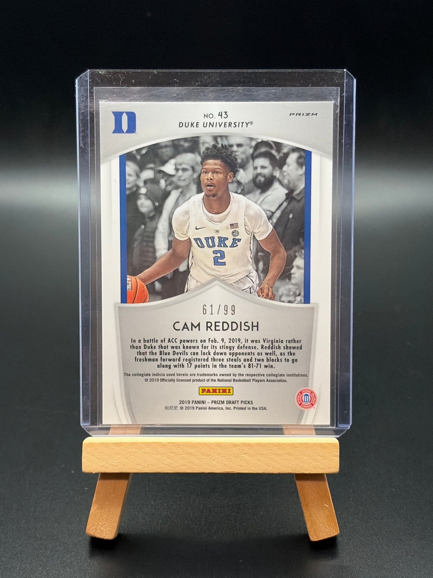 2019 Panini Prizm Draft Picks Cam Reddish Red, White and Blue Prizm Numbered Rookie Card