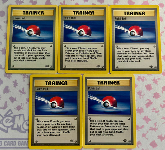 5 Card Jungle Poke Ball Card Lot.