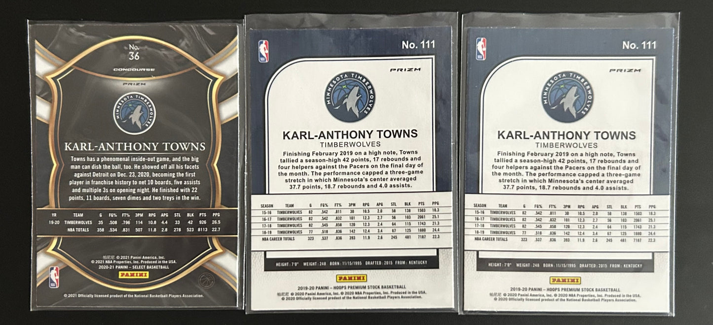 2019-2021 3 Karl Anthony Towns Parallel Card lot