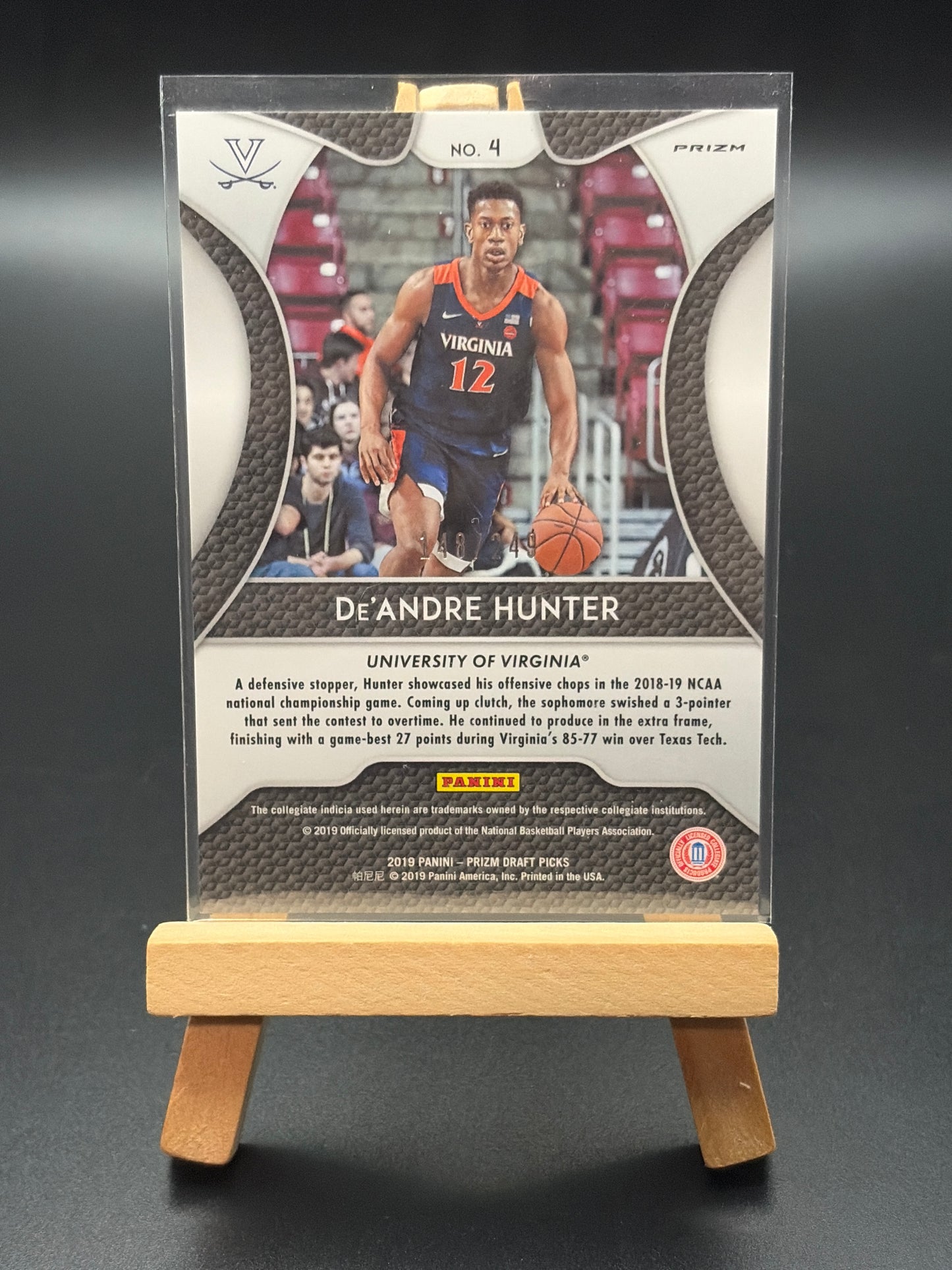 2019 Panini Prizm Draft Picks De’Andre Hunter Yellow & Green Prizm Numbered Rookie Card
